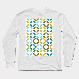 Mid Century Modern Teal Gold Petal Print Long Sleeve T-Shirt